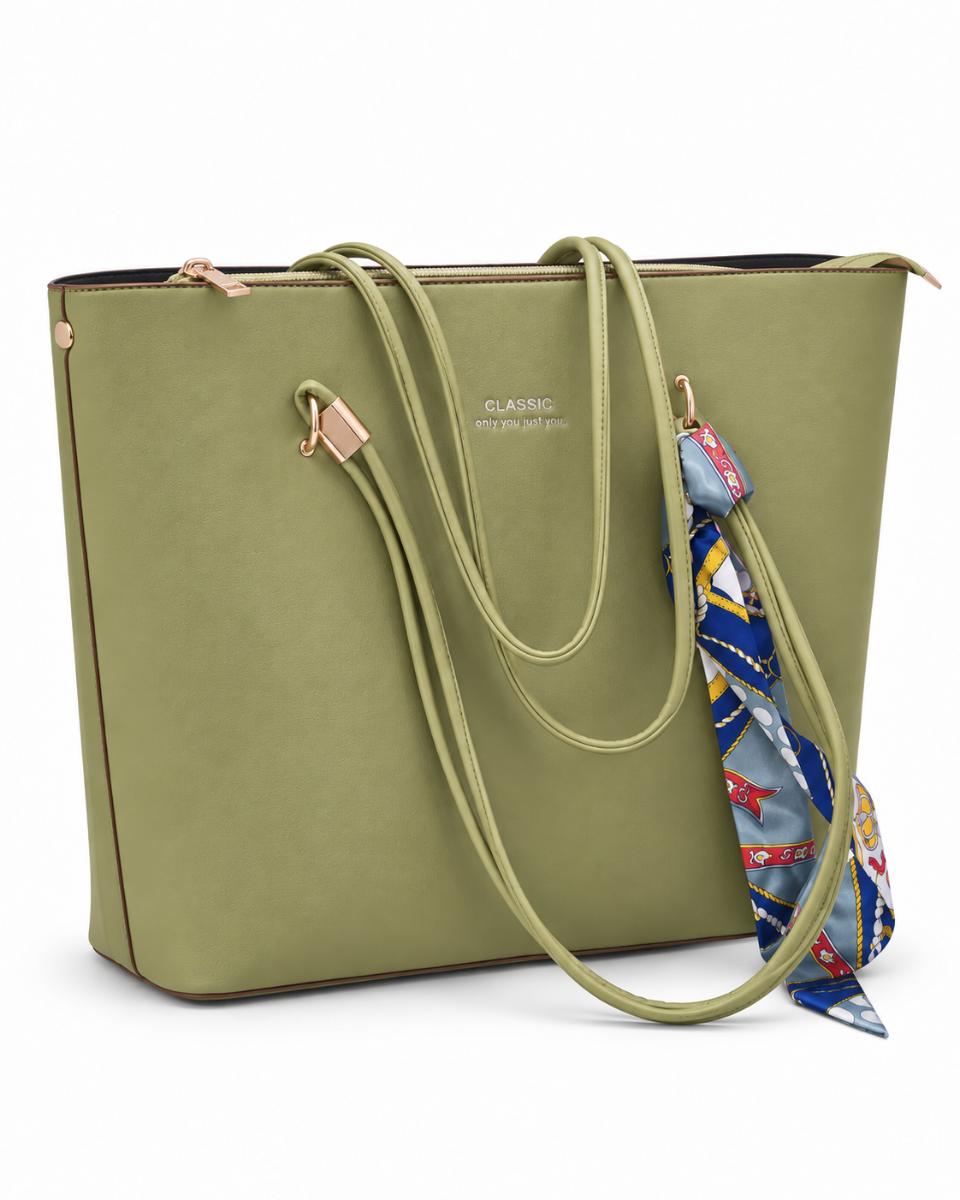 Aveline Classic Scarf Tote — Large Structured Shoulder Bag with Zip Top